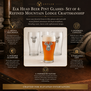 Elk Head Beer Pint Glasses - Set of 4 11