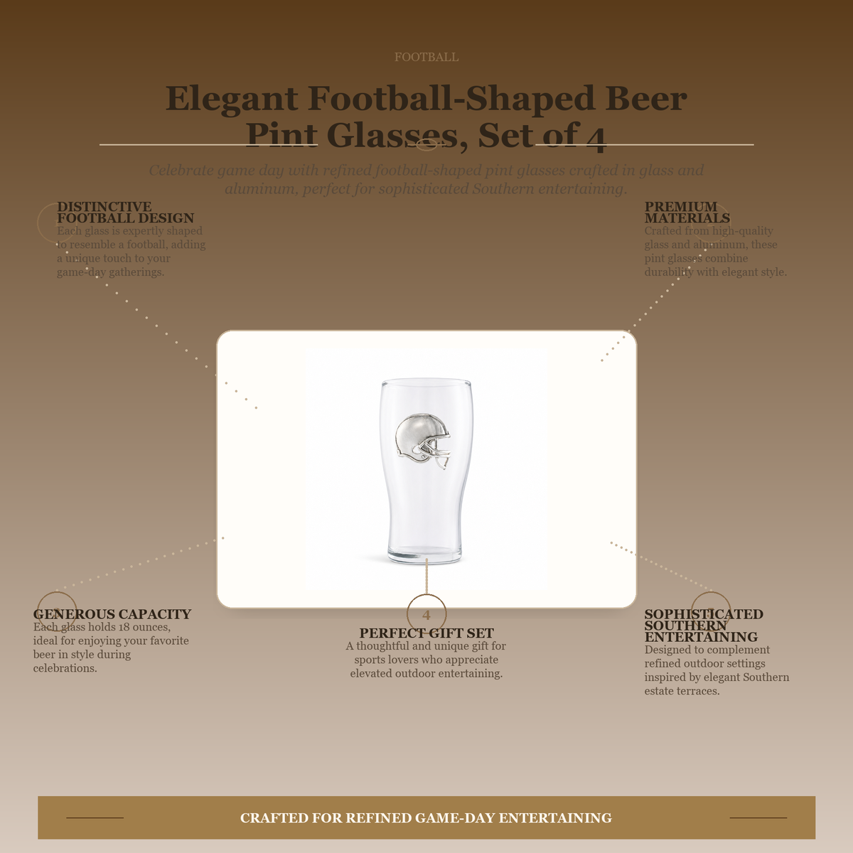 Football Beer Pint Glasses - Set of 4 11