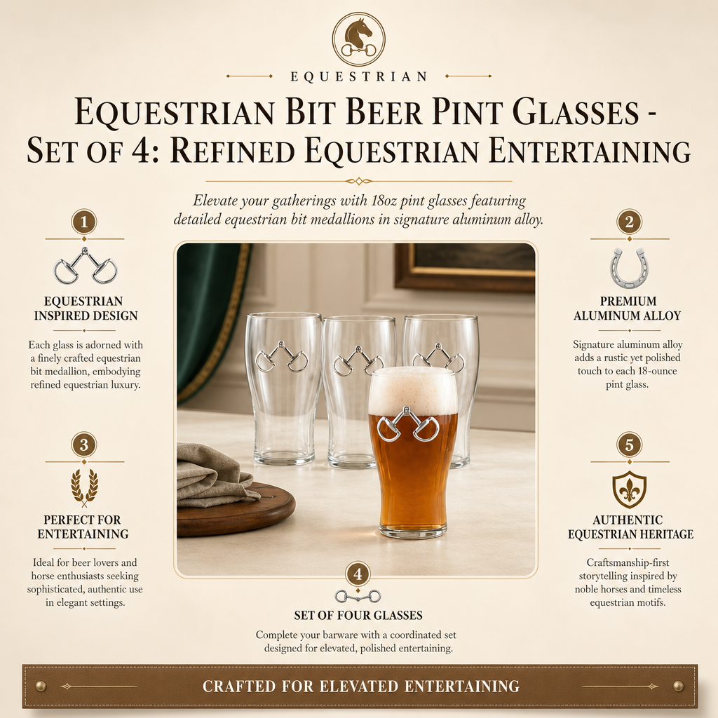 Equestrian Bit Beer Pint Glasses - Set of 4: Refined Equestrian Entertaining
