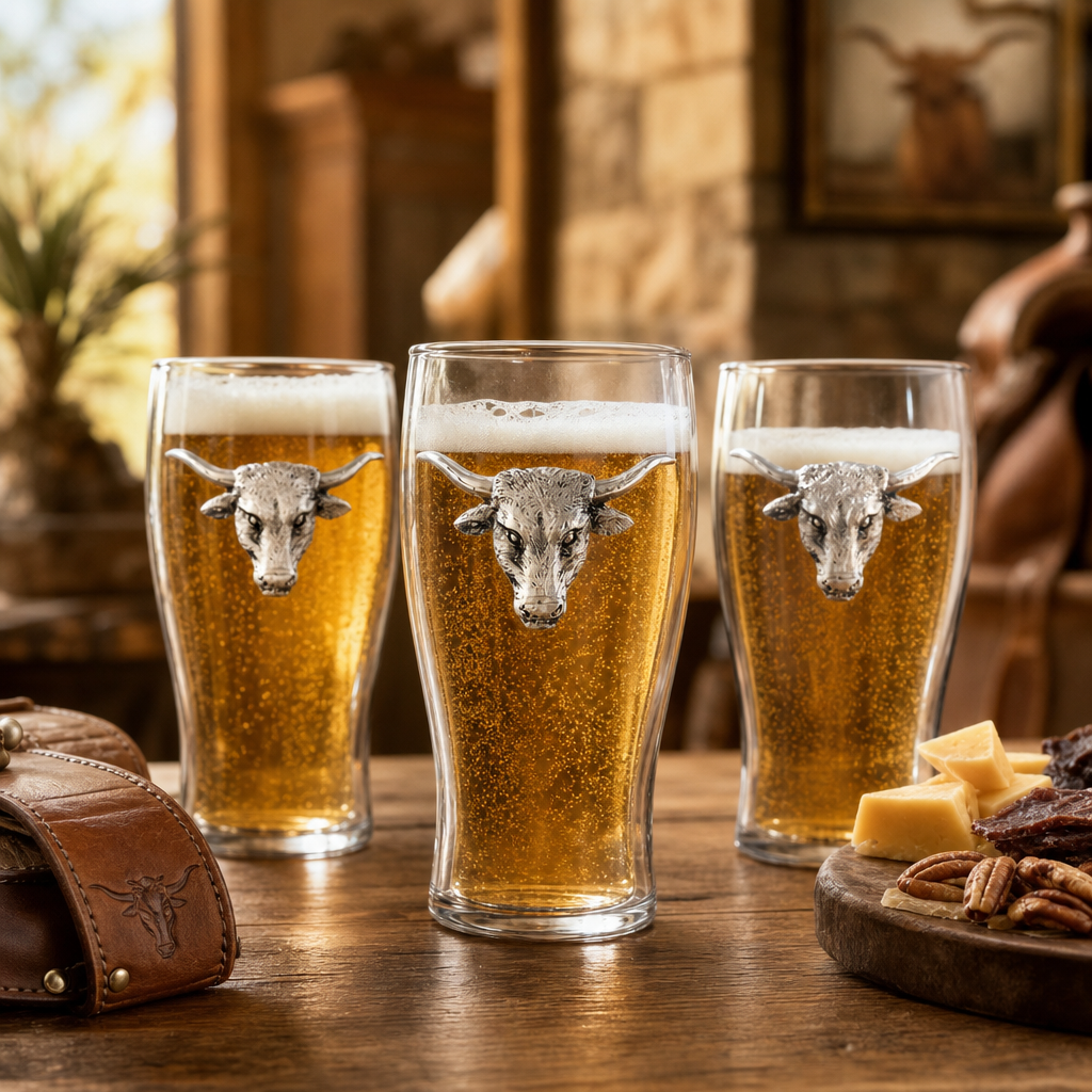 Longhorn Beer Pint Glasses - Set of 4 6