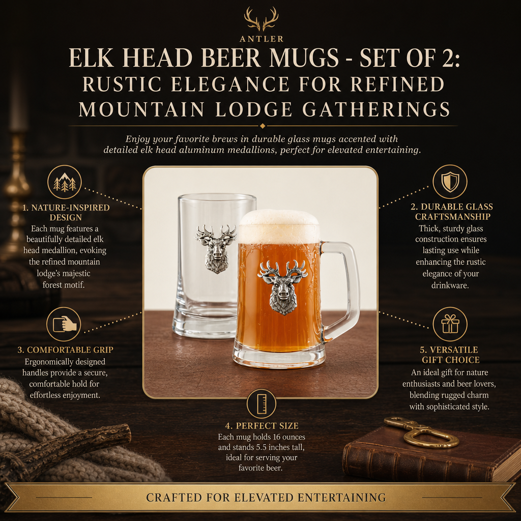 Elk Head Beer Mugs - Set of 2: Rustic Elegance for Refined Mountain Lodge Gatherings