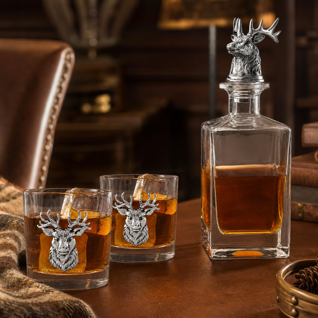 Elk / Deer Bust Decanter Set with Glasses 2
