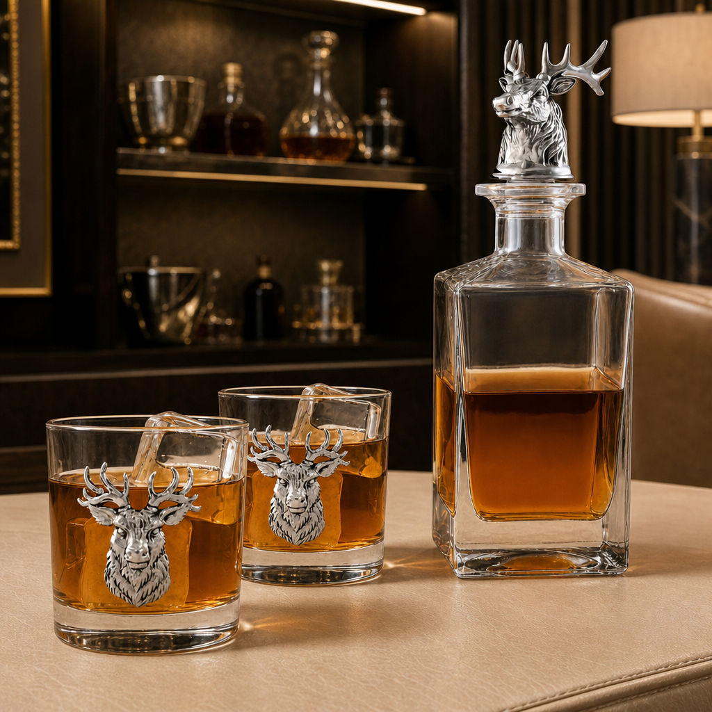 Elk / Deer Bust Decanter Set with Glasses 1