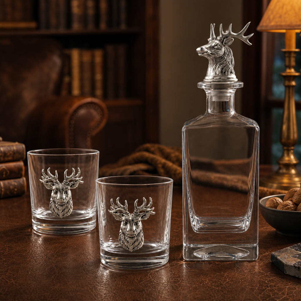 Elk / Deer Bust Decanter Set with Glasses 4