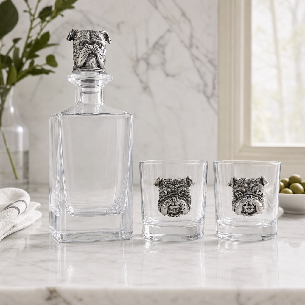 Bulldog Decanter Set with Glasses 7