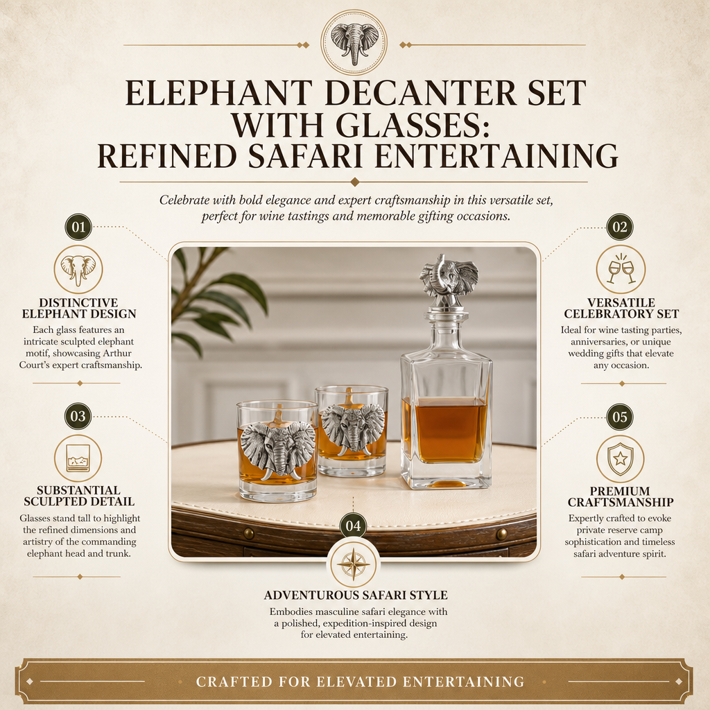 Elephant Decanter Set with Glasses: Refined Safari Entertaining