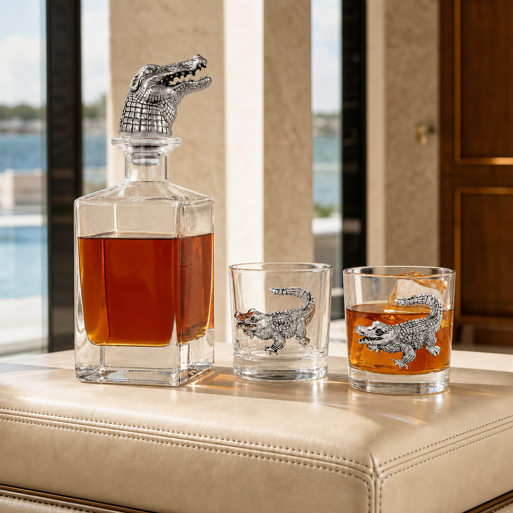 Alligator Decanter Set with Glasses 1