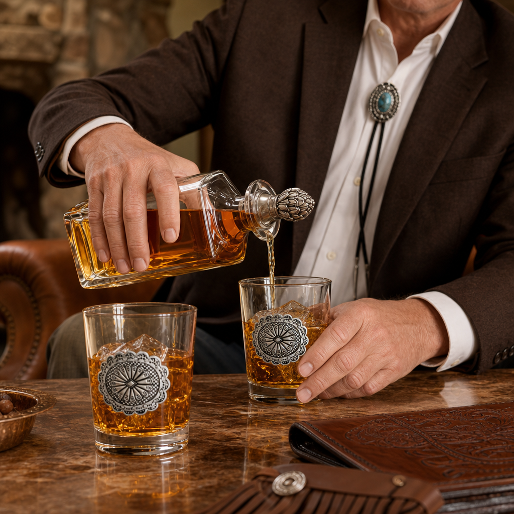 Western Concho Decanter Set with Glasses 4