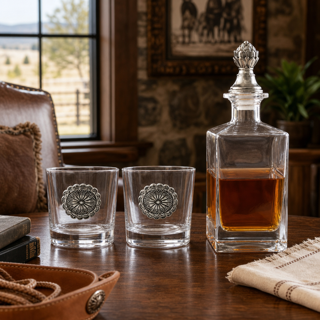 Western Concho Decanter Set with Glasses 6