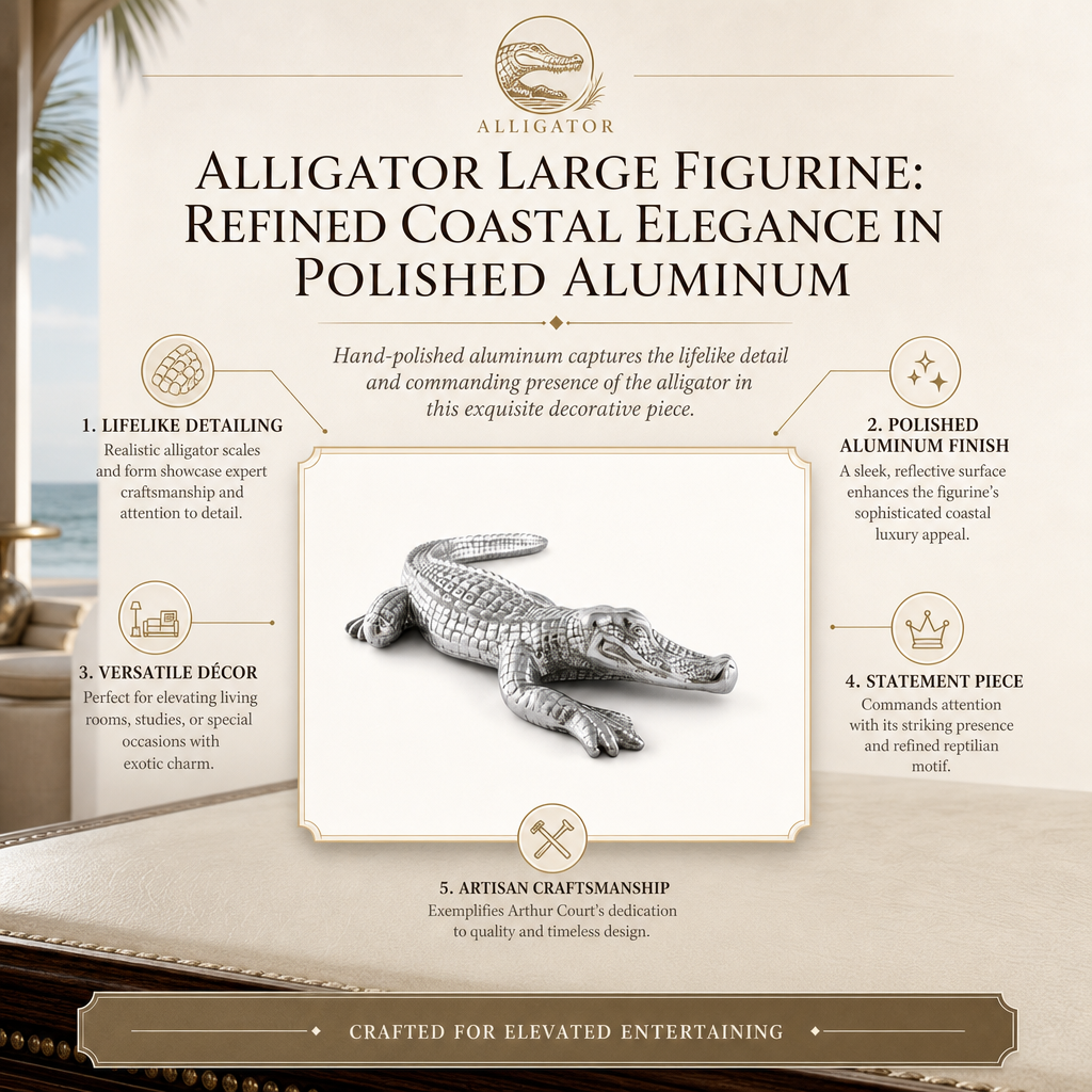 Alligator Large Figurine: Refined Coastal Elegance in Polished Aluminum