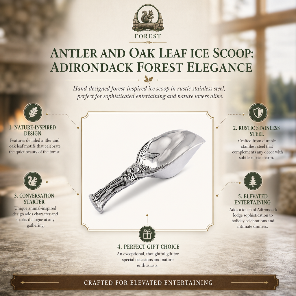 Antler and Oak Leaf Ice Scoop: Adirondack Forest Elegance