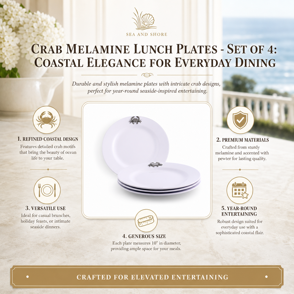 Crab Melamine Lunch Plates - Set of 4: Coastal Elegance for Everyday Dining