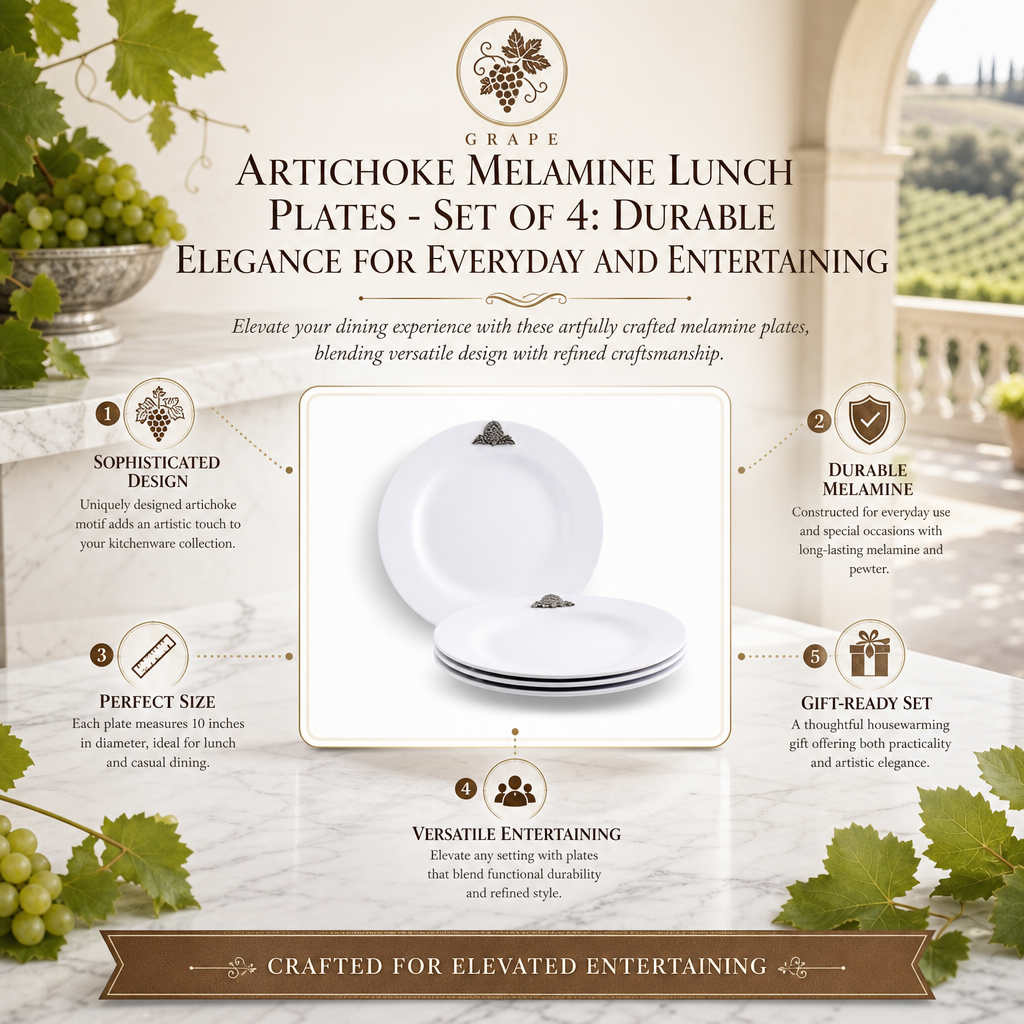Artichoke Melamine Lunch Plates - Set of 4: Durable Elegance for Everyday and Entertaining