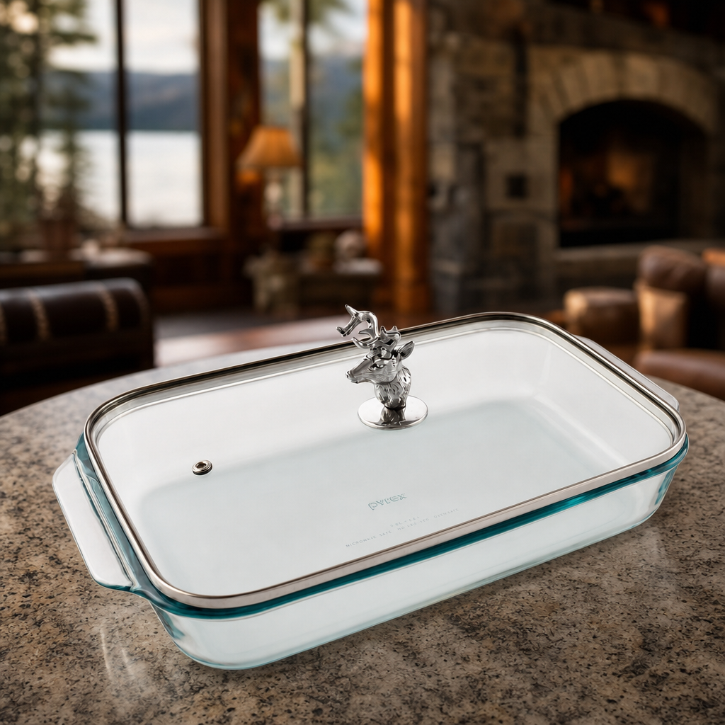 Deer Head Lid with Pyrex 3 quart Baking Dish 1