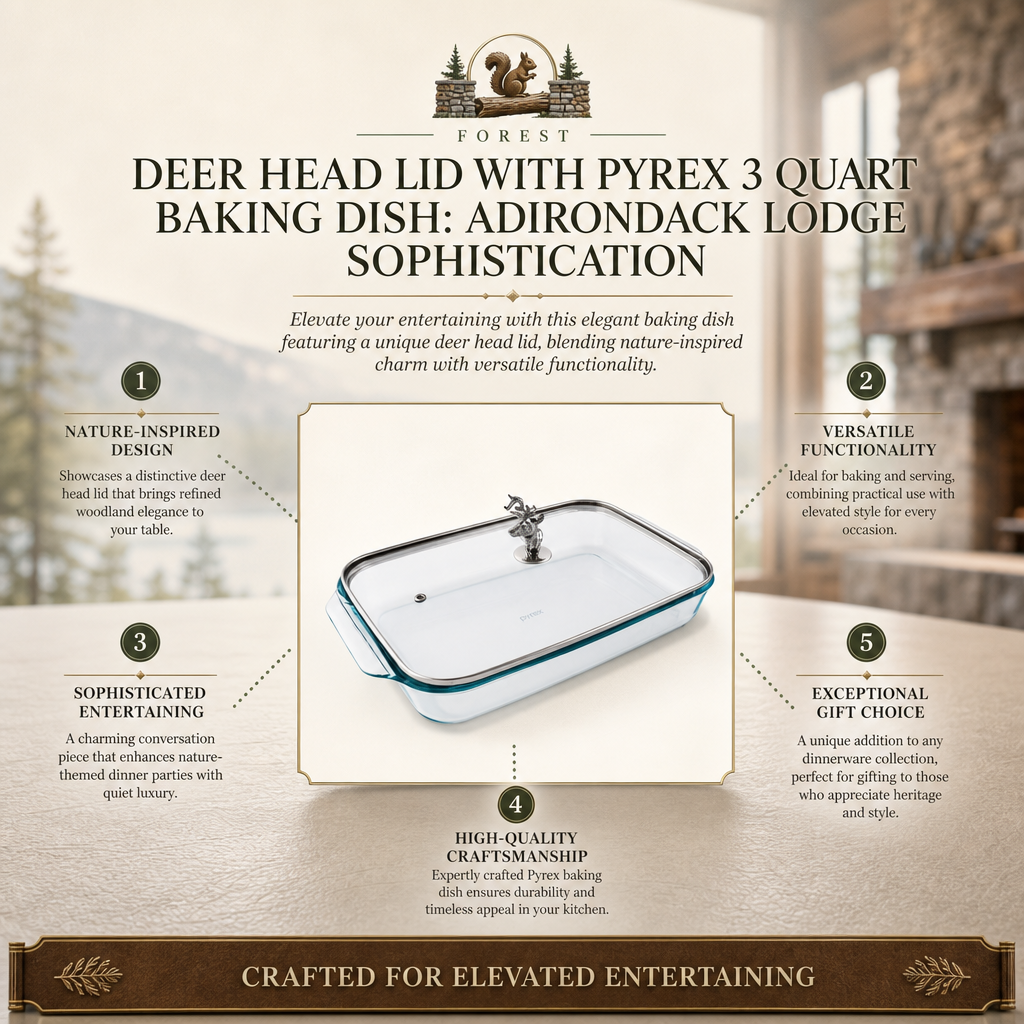Deer Head Lid with Pyrex 3 Quart Baking Dish: Adirondack Lodge Sophistication