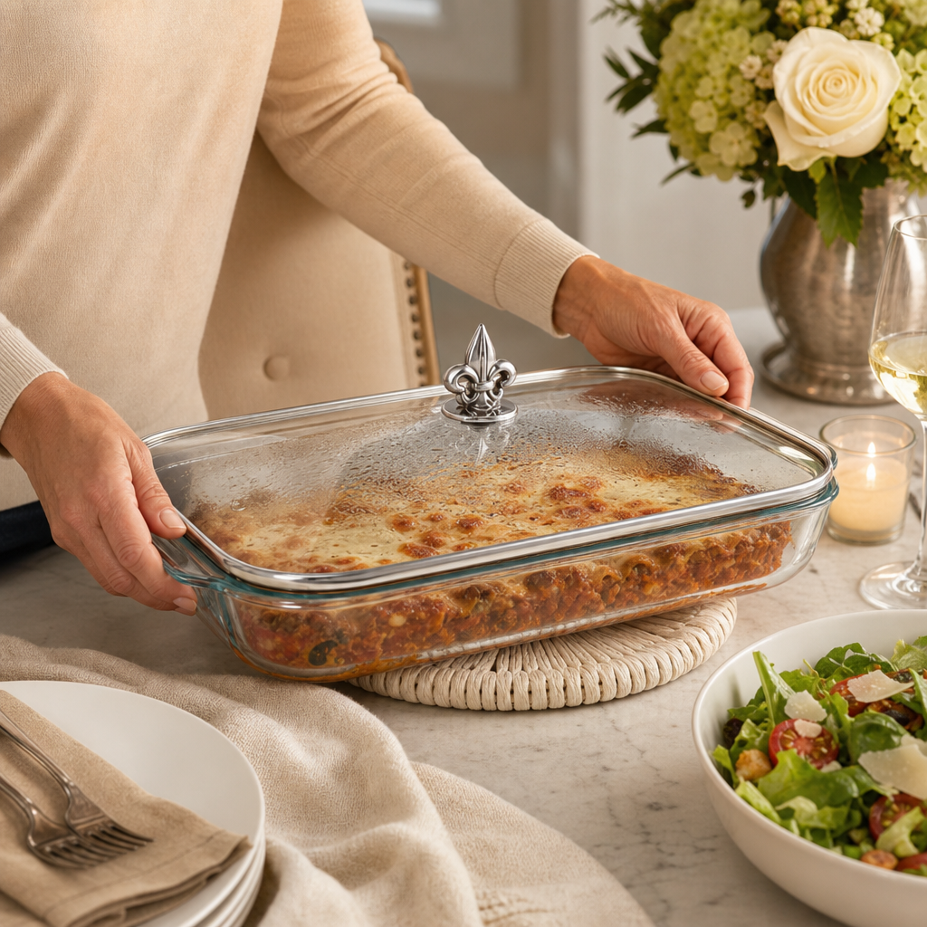 Fleur-de-Lis Lid with Pyrex 3 quart Baking Dish 4