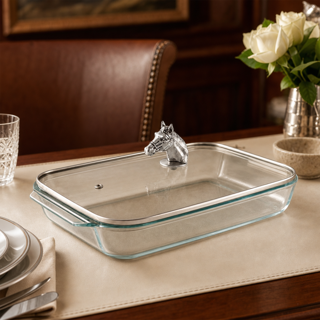 Horse Head with Pyrex 3 quart Baking Dish 1