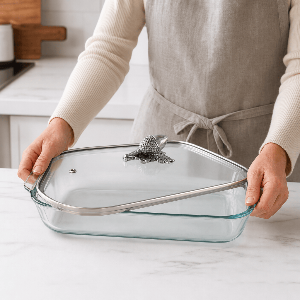 Arthur Court Forest Acorn Lid with Pyrex 3 quart Baking Dish