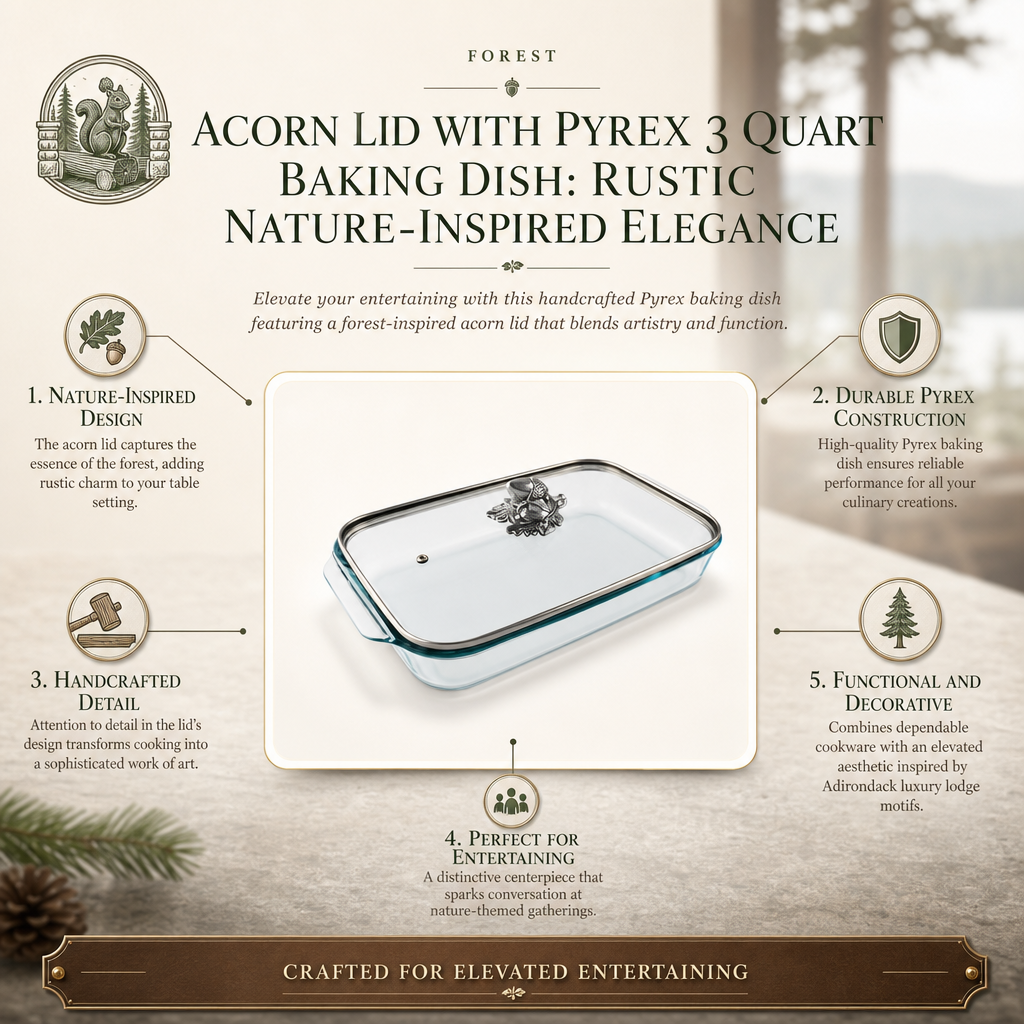 Acorn Lid with Pyrex 3 Quart Baking Dish: Rustic Nature-Inspired Elegance
