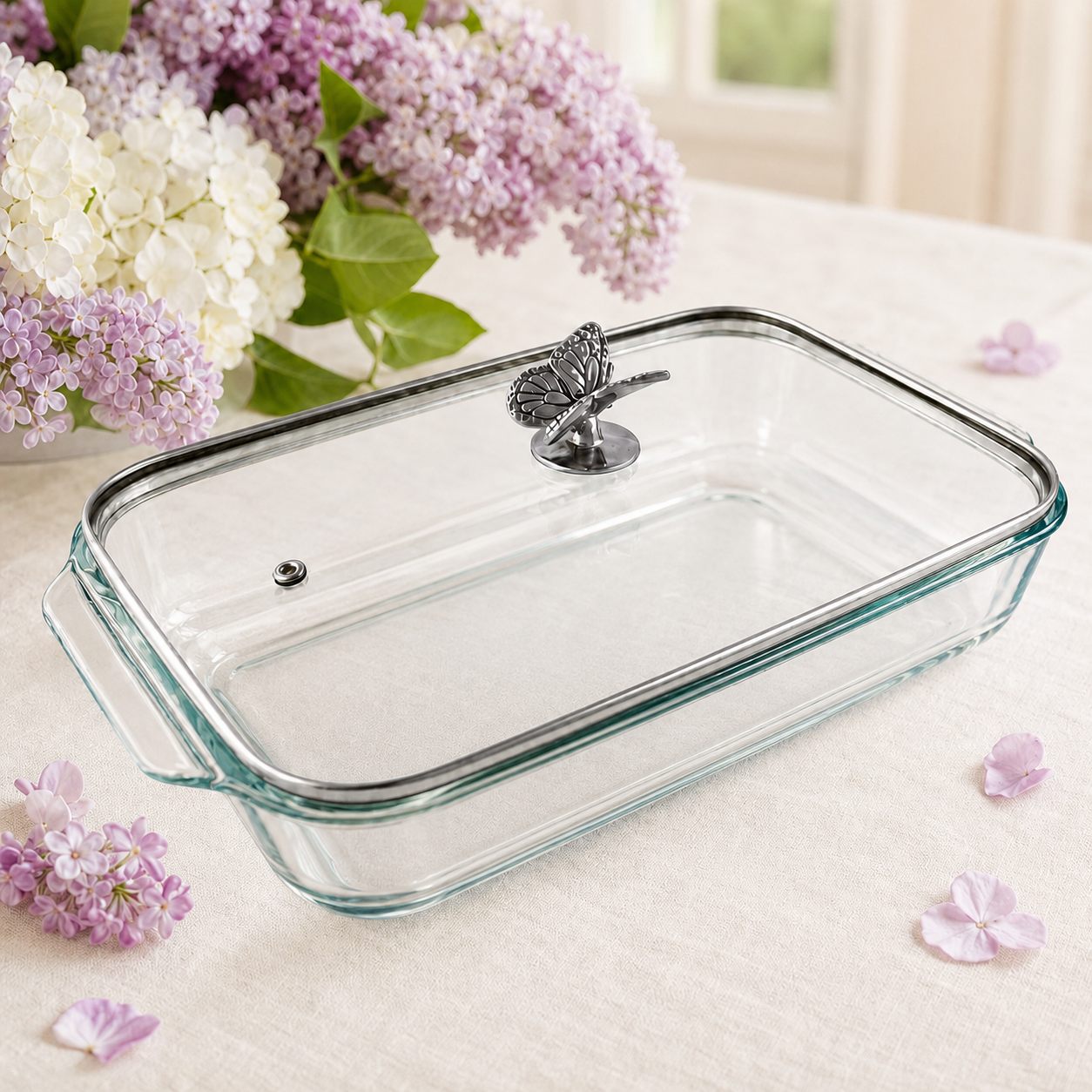 Butterfly Lid with Pyrex 3 quart Baking Dish 1