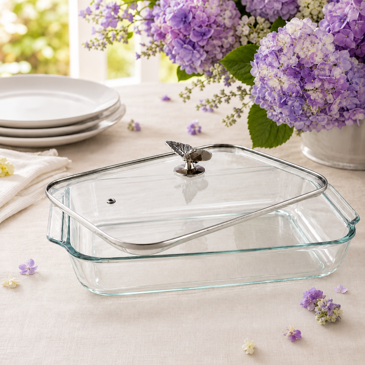 Butterfly Lid with Pyrex 3 quart Baking Dish