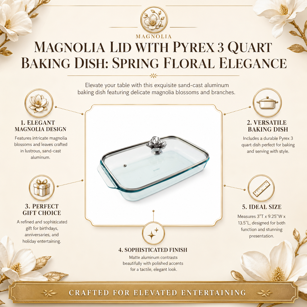 Magnolia Lid with Pyrex 3 Quart Baking Dish: Spring Floral Elegance