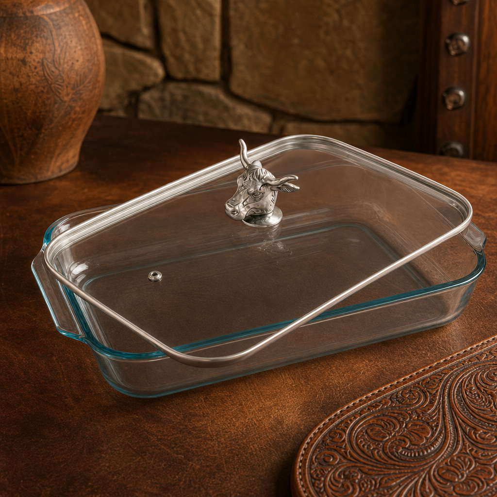 Bull / Steer Lid with Pyrex 3 quart Baking Dish 3