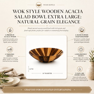 Wok Style Wooden Acacia Salad Bowl Extra Large 9