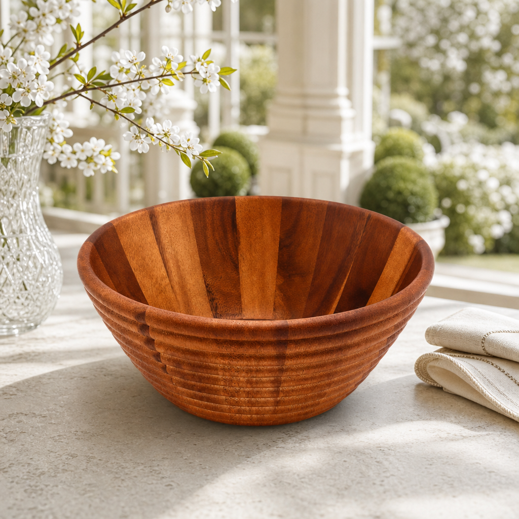 Bee Hive Style Wooden Acacia Salad Bowl Large 1