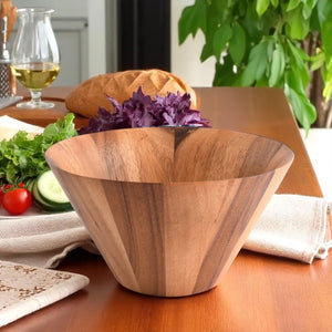Straight Side Wooden Acacia Salad Bowl Large