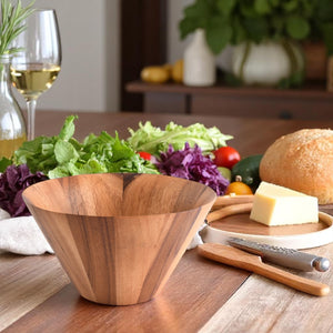 Straight Side Wooden Acacia Salad Bowl Large