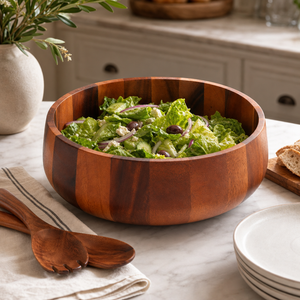 Modern Round Acacia Wood Salad  Bowl Large 5