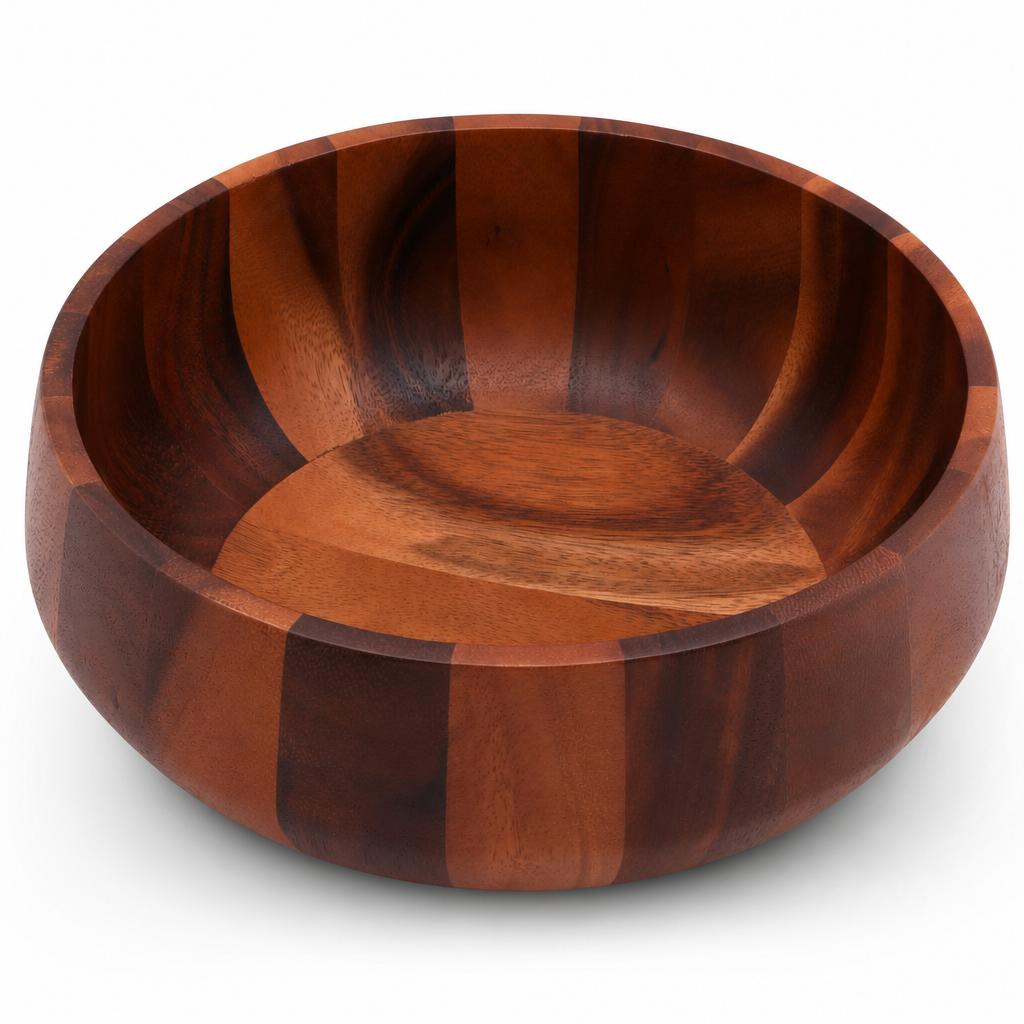 Modern Round Acacia Wood Salad  Bowl Large 8