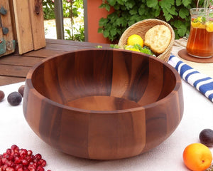 Modern Round Acacia Wood Salad  Bowl Large