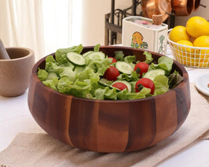 Modern Round Acacia Wood Salad  Bowl Large