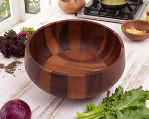 Modern Round Acacia Wood Salad  Bowl Large