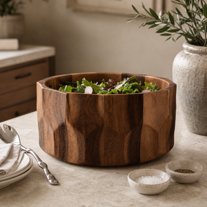 Diamond Pattern Large Acacia  Wood Salad Bowl 2