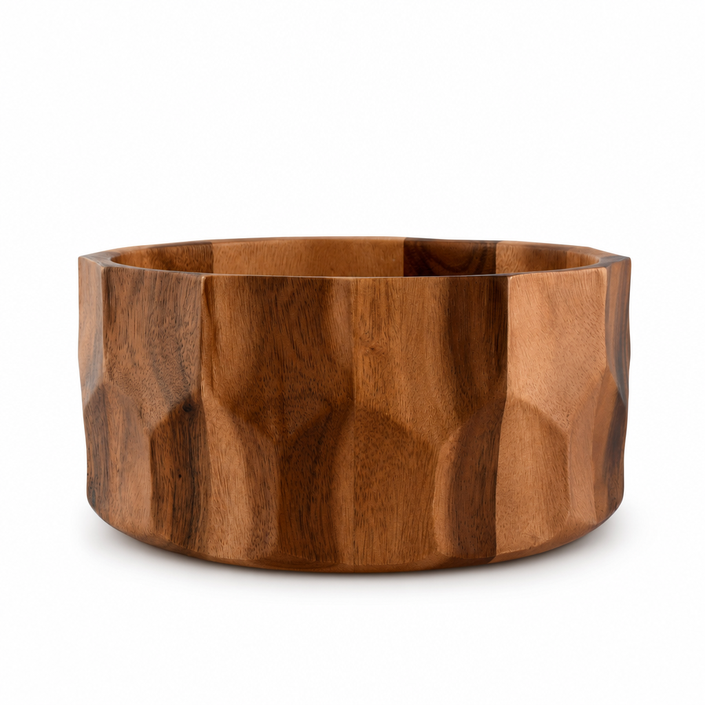Diamond Pattern Large Acacia  Wood Salad Bowl 1