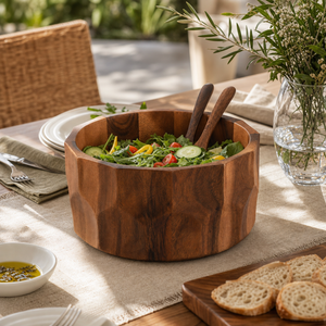 Diamond Pattern Large Acacia  Wood Salad Bowl 5