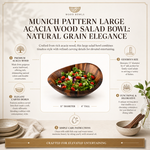Munich Pattern Large Acacia  Wood Salad Bowl 9