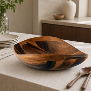 Wave Pattern Large Acacia  Wood Salad Bowl 2