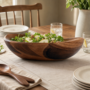 Wave Pattern Large Acacia  Wood Salad Bowl 5
