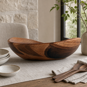 Wave Pattern Large Acacia  Wood Salad Bowl 3