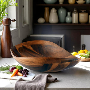 Wave Pattern Large Acacia  Wood Salad Bowl