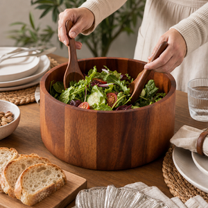 Tulip Shape Acacia Wood Salad Bowl Large 4