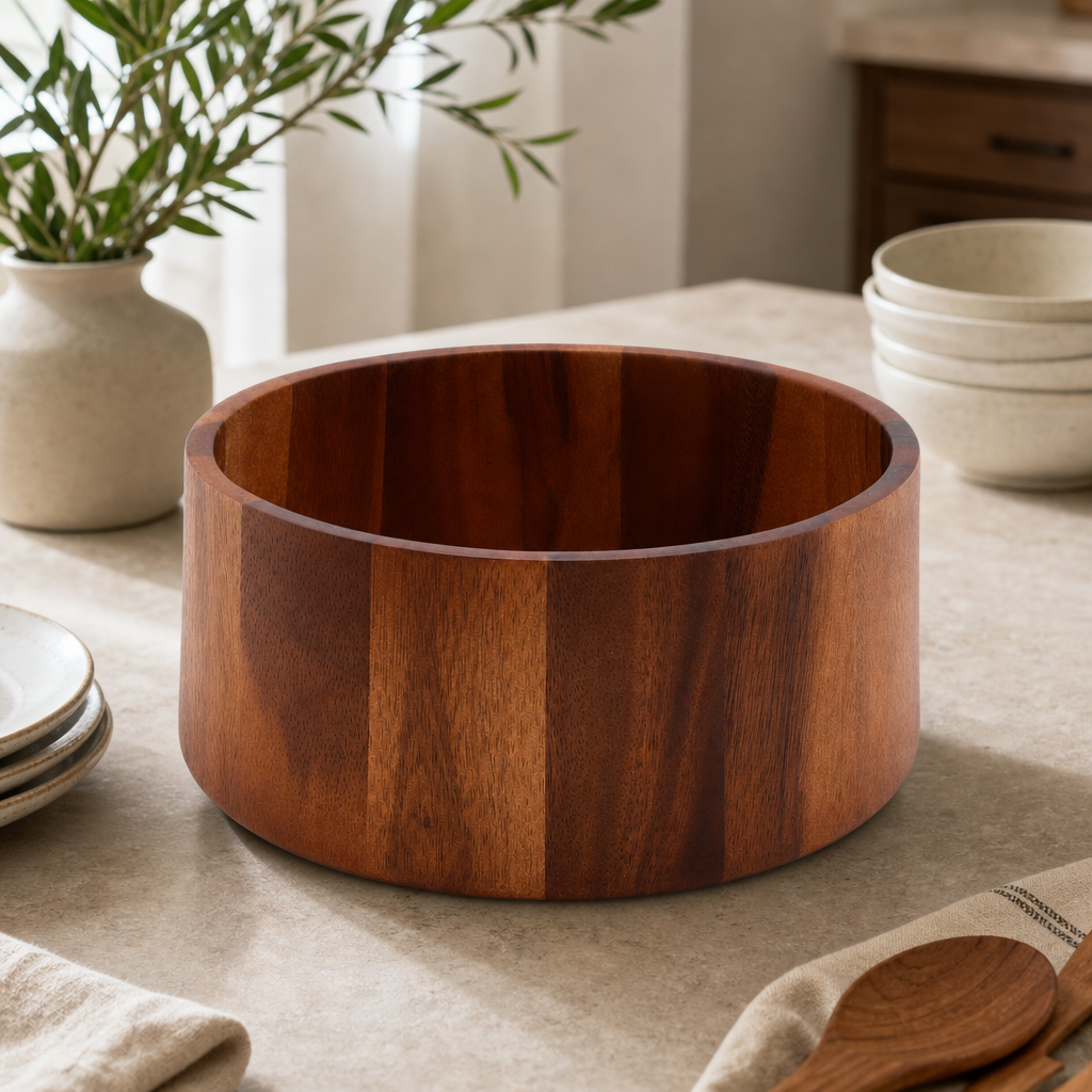 Tulip Shape Acacia Wood Salad Bowl Large 1