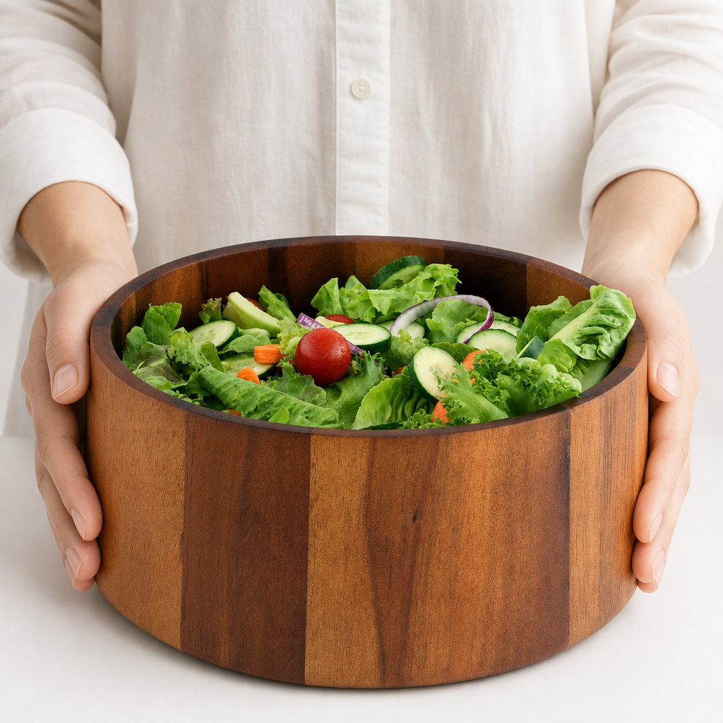 Tulip Shape Acacia Wood Salad Bowl Large 7