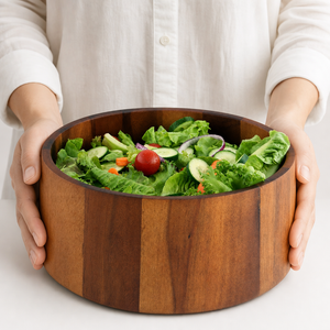 Tulip Shape Acacia Wood Salad Bowl Large 7