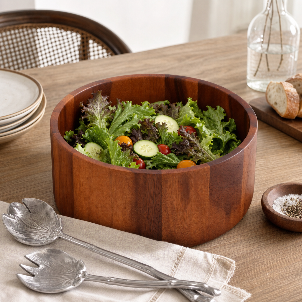 Tulip Shape Acacia Wood Salad Bowl Large 6
