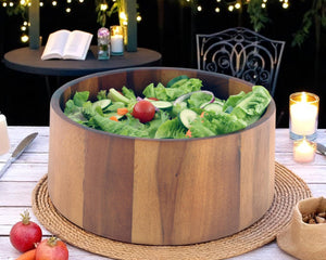 Tulip Shape Acacia Wood Salad Bowl Large